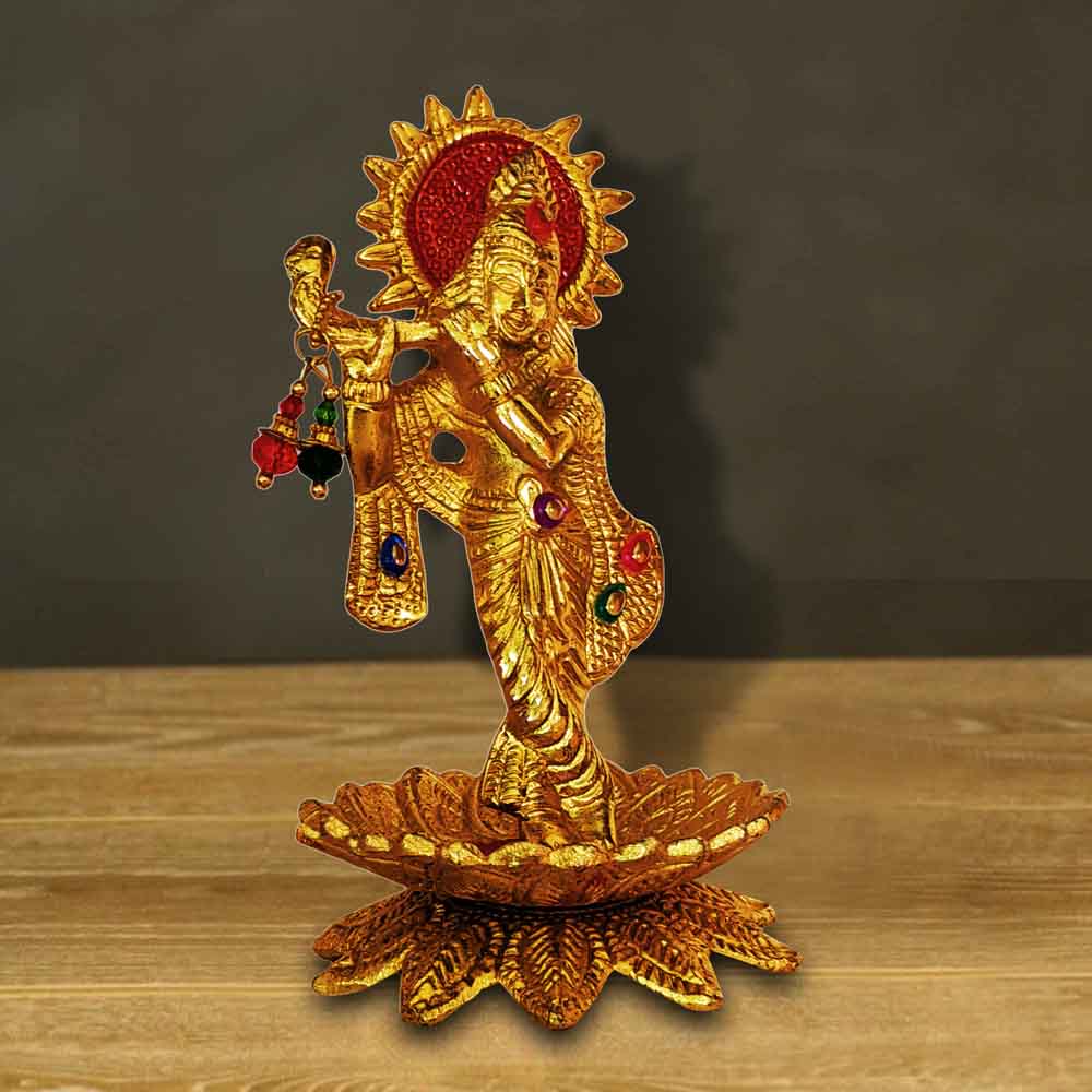 Metal Krishna Statue On Lotus